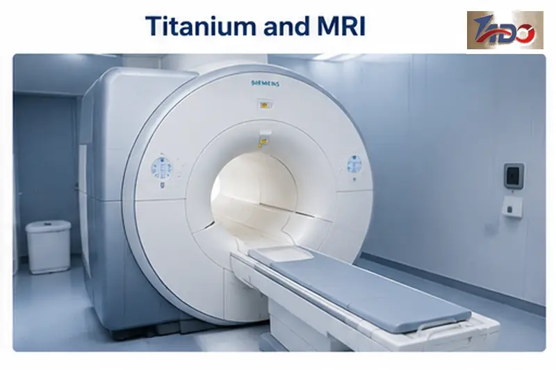 Titanium medical components shown in an MRI-related setting to illustrate titanium’s low magnetic response in medical applications