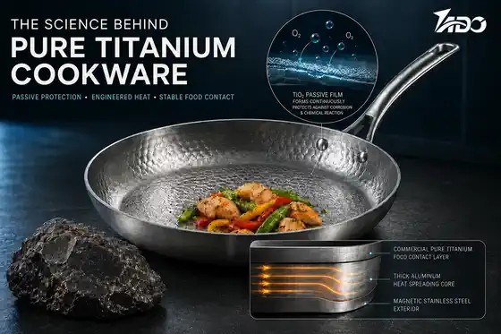 The science behind pure titanium cookware showing passive protection and multilayer heat engineering