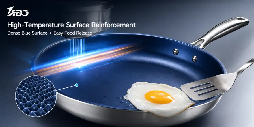 TADO blue titanium frying pan with high-temperature reinforced surface for easy food release