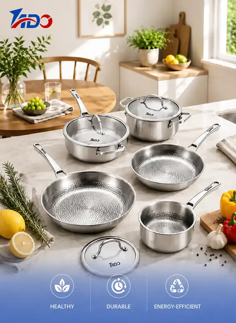 Pure titanium three-layer structure cookware set hammered surface