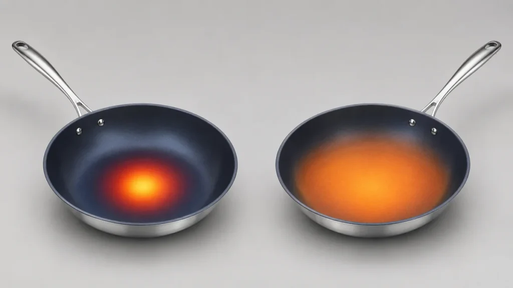 Heat distribution comparison between single-layer titanium and TADO 3-ply titanium cookware