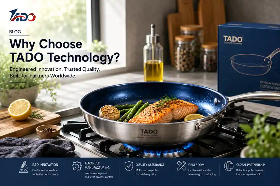 TADO titanium cookware manufacturer specializing in blue titanium cookware, OEM ODM manufacturing and global partnerships