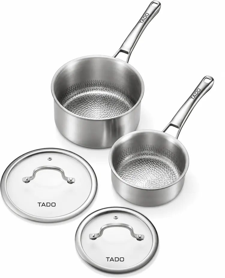 TADO pure titanium hammered saucepan set with two sizes and matching lids