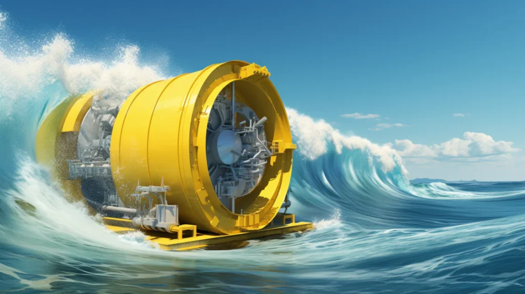 Offshore wave-energy device operating in ocean waves for renewable energy generation