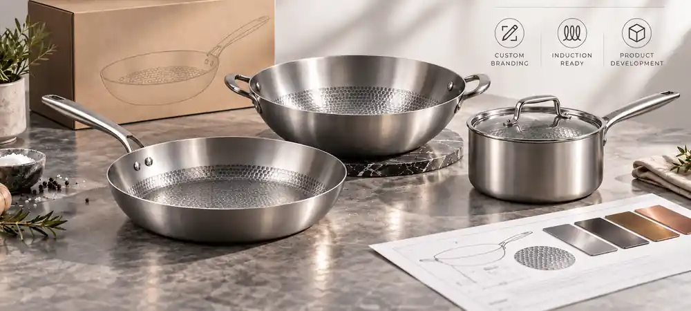 Hammered titanium cookware collection for private label OEM and ODM manufacturing